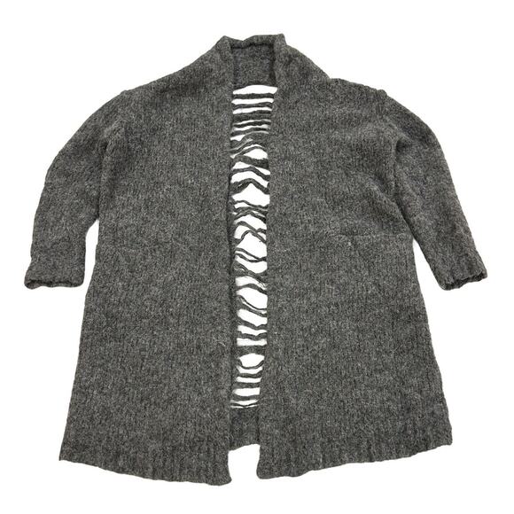 Current/Elliott The Long Slash Open Cardigan Women 2 Gray Alpaca Distressed Knit - Picture 1 of 6